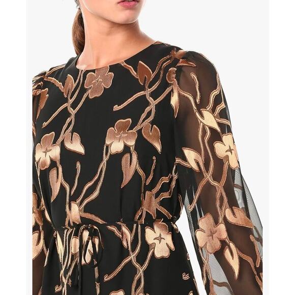 Tommy Hilfiger black and gold floral chiffon trapeze dress size 10 - Picture 7 of 14